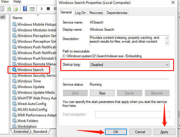 disable-windows-search-service